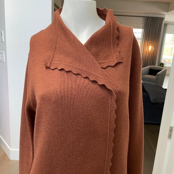 Orange Fashion Village Open Front Knit Cardigan Shawl Collar Cinnamon Sz S/M - Picture 2 of 10